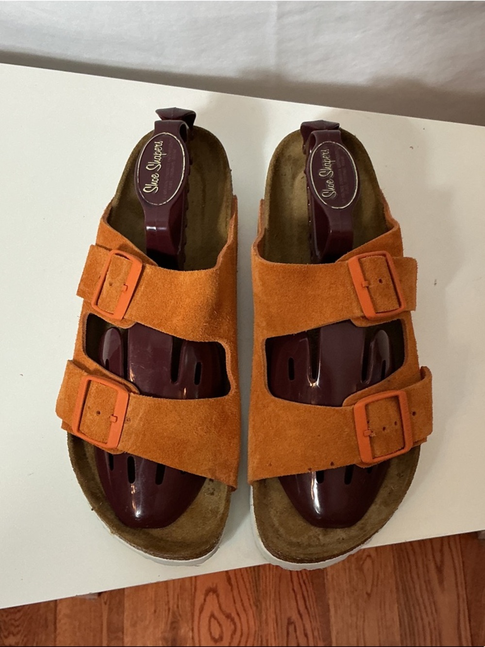 Birkenstock Orange Suede Two-Buckle Sandals